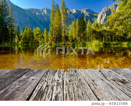 Cathedral Rocks reflecting in Merced River at Cathedral Rocks reflecting in Merced River at 65813566
