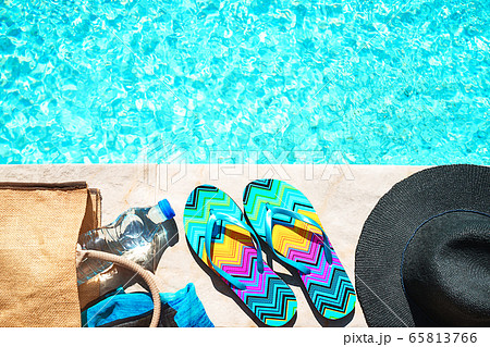 Travel holiday suntan vacation concept. Flat lay, top view, close up. Travel holiday suntan vacation concept. Flat lay, top view, close up. 65813766