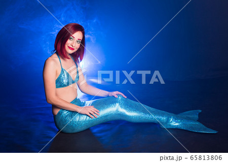 Fashion fantasy mermaid. Studio Shot. Blue underwater background. Fairy tales concept. 65813806