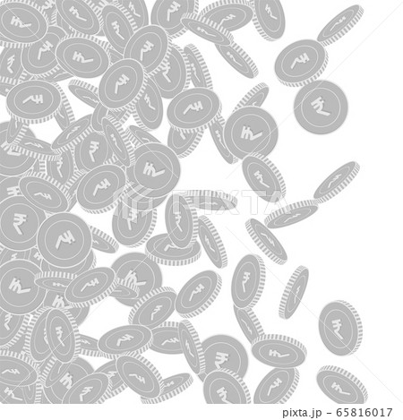 Indian rupee coins falling. Scattered black and wh 65816017