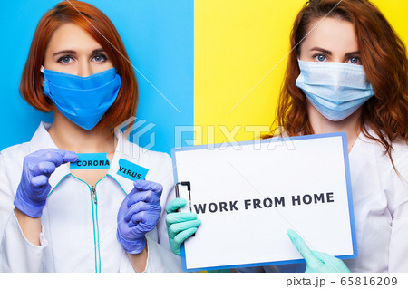 Female doctors are urged to stay and work at home. 65816209