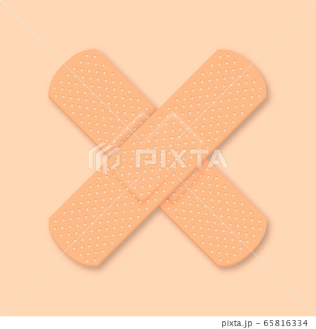 Vector 3d Realistic Medical Patch Icon Closeup. Design Template Adhesive Bandage Elastic Medical Plasters. Cross a Cross. Front, Top View 65816334