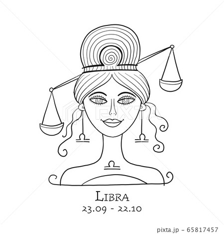 Illustration of Aquarius zodiac sign. Element of Air. Beautiful Girl Portrait. One of 12 Women in Collection For Your Design of Astrology Calendar, Horoscope, Print. Coloring Page 65817457