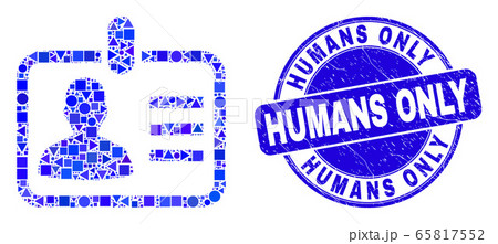 Blue Scratched Humans Only Seal and Person Badge Mosaic 65817552
