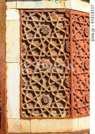 beautifully carving design on red sandstone of Buland Darwaza at Fatehpur Sikri Agra, 65818537