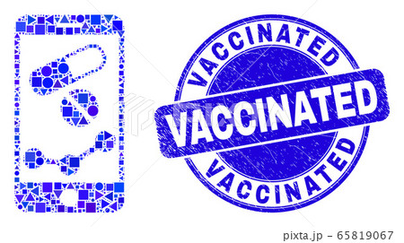 Blue Distress Vaccinated Stamp Seal and Mobile Pharmacy Chart Mosaic 65819067