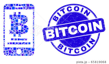 Blue Distress Bitcoin Seal and Mobile Bitcoin Bank Mosaic 65819068