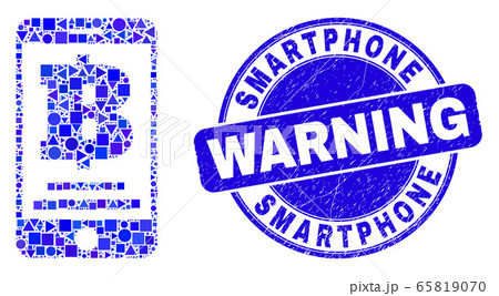 Blue Grunge Smartphone Warning Stamp and Mobile Bank Mosaic 65819070