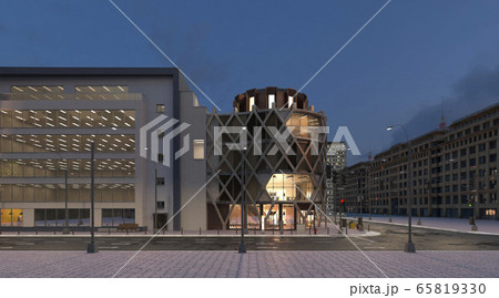 Evening city landscape empty streets 3d illustration Evening city landscape empty streets 3d illustration 65819330