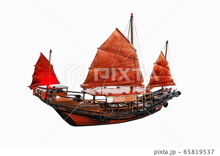 Sailboat red flag in Hong Kong on white background Sailboat red flag in Hong Kong on white background 65819537