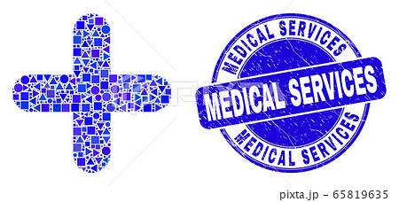 Blue Scratched Medical Services Stamp and Cross Mosaic Blue Scratched Medical Services Stamp and Cross Mosaic 65819635
