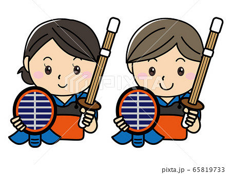男女01 01 スポーツ 武道 剣道 剣道着を身に着け笑う男女ペア のイラスト素材