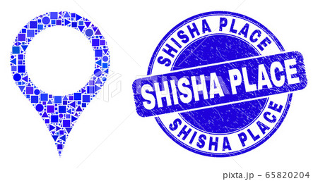 Blue Scratched Shisha Place Stamp and Map Pointer Mosaic 65820204