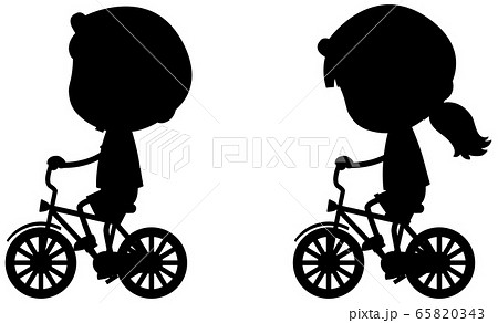 Silhouette boy and girl riding bicycle on white 65820343