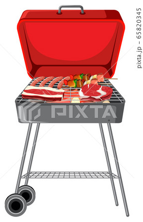 BBQ grill with food on white background 65820345