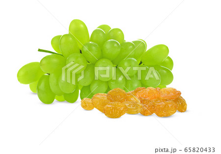 grape fruit and dry raisins on white background grape fruit and dry raisins on white background 65820433