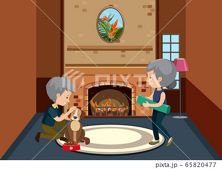 Background scene with old couple staying at home 65820477