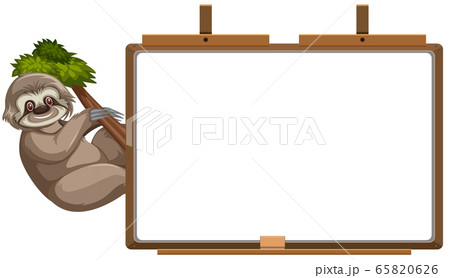 Sloths cartoon character and blank banner on white 65820626