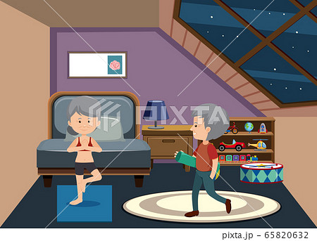 Background scene with old couple staying at home Background scene with old couple staying at home 65820632
