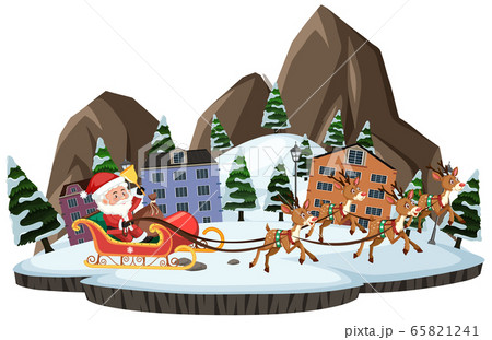 Santa claus with raindeer walking across the city Santa claus with raindeer walking across the city 65821241