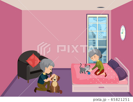 Background scene with old couple staying at home 65821251