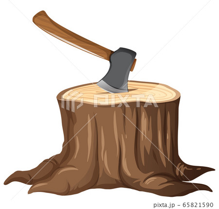 Sharp axe on stump tree 65821590