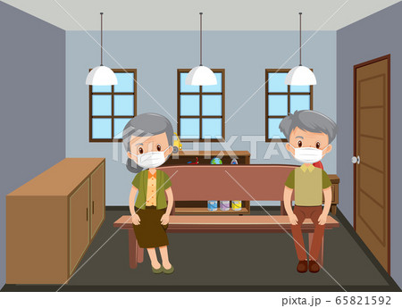 Background scene old people wearing mask at home 65821592