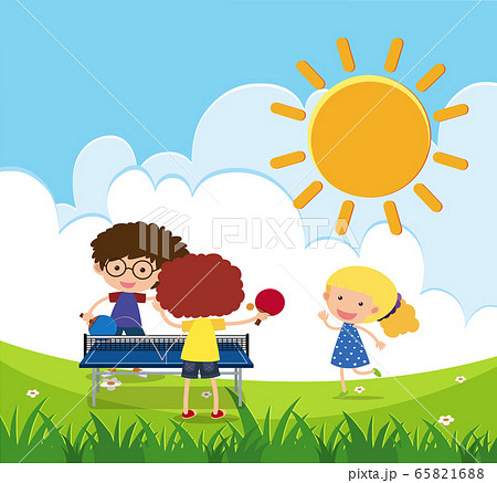 Scene with kids playing pingpong in the park 65821688