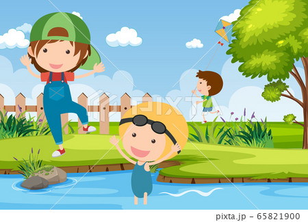 Background scene with children in the park 65821900