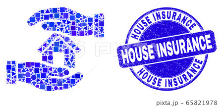 Blue Distress House Insurance Stamp Seal and Hands Care Home Mosaic 65821978