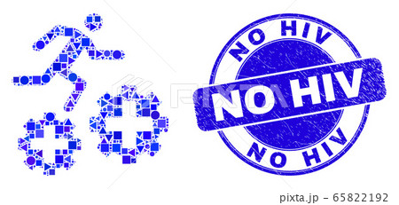 Blue Scratched No HIV Stamp and Running Patient on Gears Mosaic Blue Scratched No HIV Stamp and Running Patient on Gears Mosaic 65822192