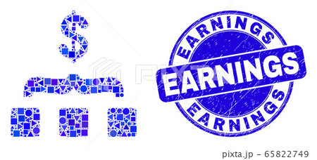Blue Distress Earnings Stamp Seal and Dollar Aggregation Mosaic 65822749