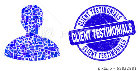 Blue Scratched Client Testimonials Seal and Person Mosaic Blue Scratched Client Testimonials Seal and Person Mosaic 65822881