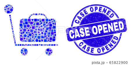 Blue Grunge Case Opened Stamp Seal and Baggage Cart Mosaic 65822900