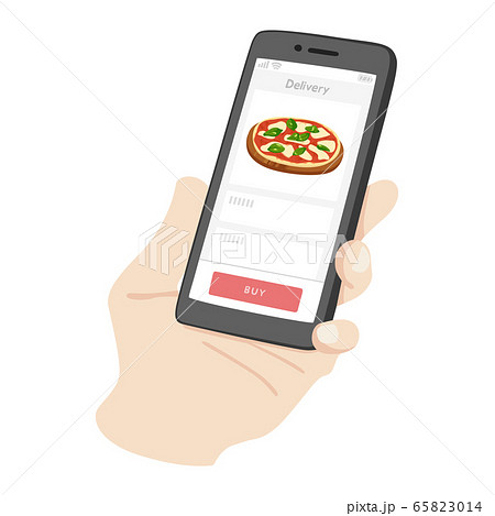 スマホでピザのデリバリーを注文するイラスト のイラスト素材