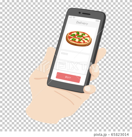 スマホでピザのデリバリーを注文するイラスト のイラスト素材