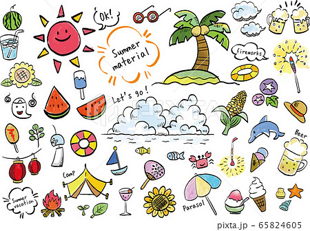 Summer Summer Line Drawing Set Illustration Stock Illustration