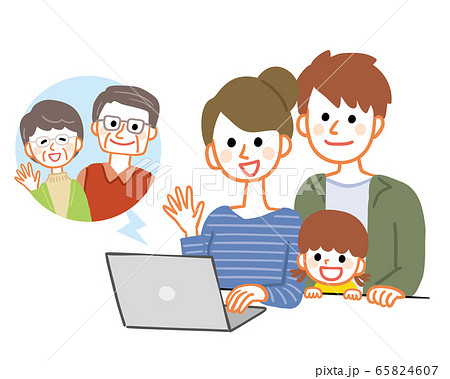 オンライン帰省 ビデオ通話のイラスト素材
