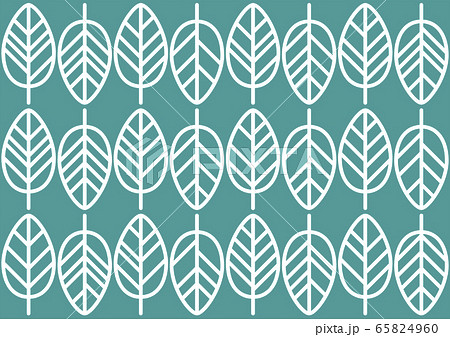 背景が緑色で白い輪郭の葉が整列している ノルディック柄のシンプルな壁紙 のイラスト素材