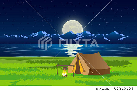 camp tent at the river in the night camp tent at the river in the night 65825253