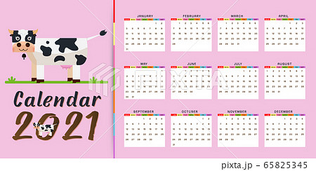 Calendar 2021 of Cute cow Vector illustration 65825345
