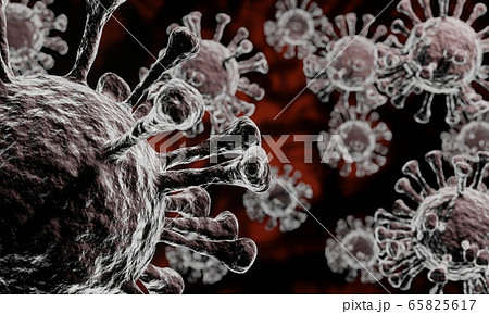 corona virus 2019-ncov flu outbreak, abstract background covid-19 pandemic risk concept, 3D rendering	 65825617