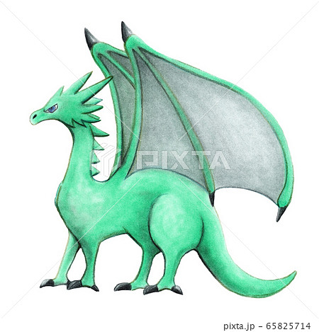 横向きに歩いている青緑色のドラゴンのイラスト素材
