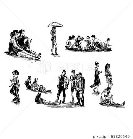 Drawing of people at public space  65826549