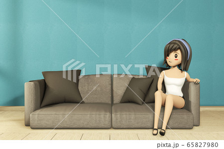 Cartoon girl on the sofa armchair with room Cartoon girl on the sofa armchair with room 65827980