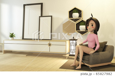 Cartoon girl on the sofa armchair with room 65827982