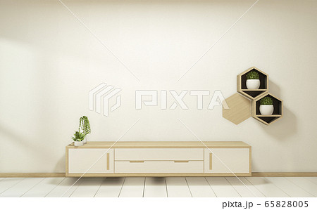 wooden cabinet tv with wooden hexagon tiles on 65828005