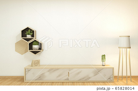 wooden cabinet tv with wooden hexagon tiles on 65828014