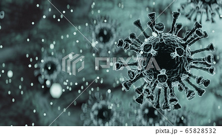 Coronavirus COVID-19 3d render illustration, virus in xray, microbiology and virology concept background	 65828532