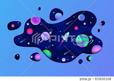 Space galaxy background - planets, spaceship or rocket flat vector illustration. 65830108